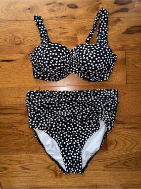 Women’s Land’s End Twit Front Black and White Polka Dot Bikini Size 4